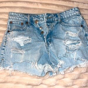 Distressed Light Blue Denim Shorts